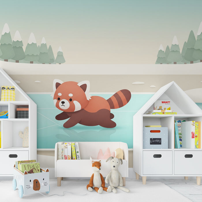 Tapeta dětského pokoje | Liška panda na zamrzlém jezeře