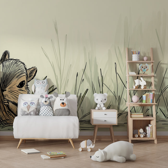 Papier peint chambre bébé | Petit écureuil curieux dans la forêt