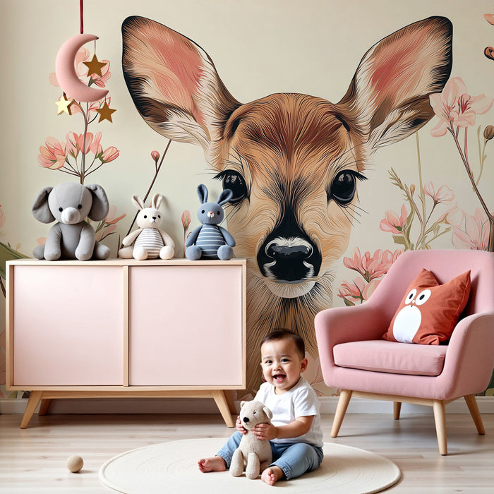 Papel de parede quarto bebê | Srnček in nežni cvetovi