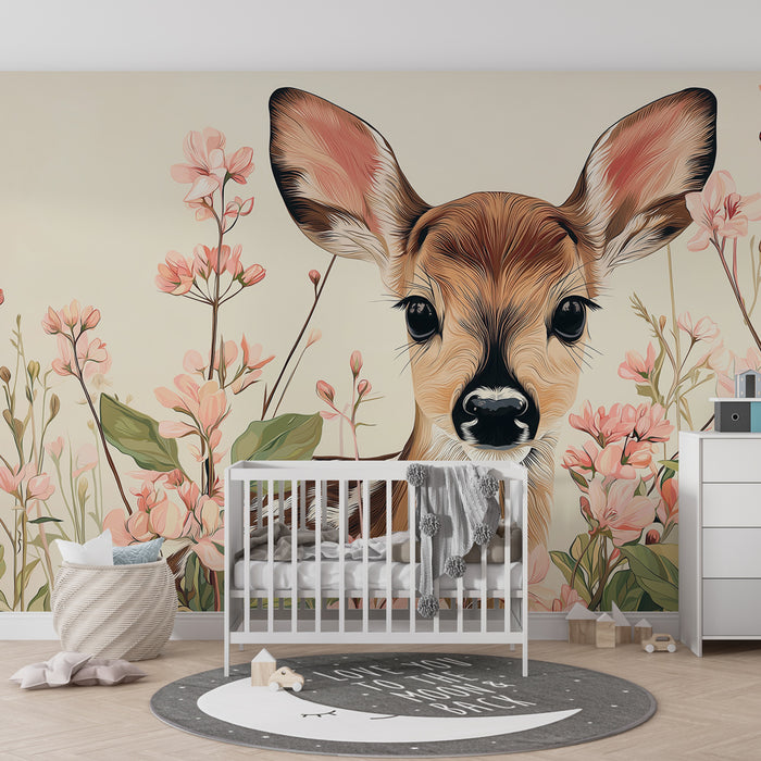 Papel de parede quarto bebê | Srnček in nežni cvetovi