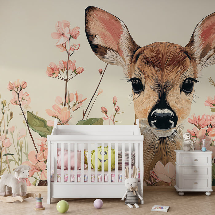 Papel de parede quarto bebê | Srnček in nežni cvetovi