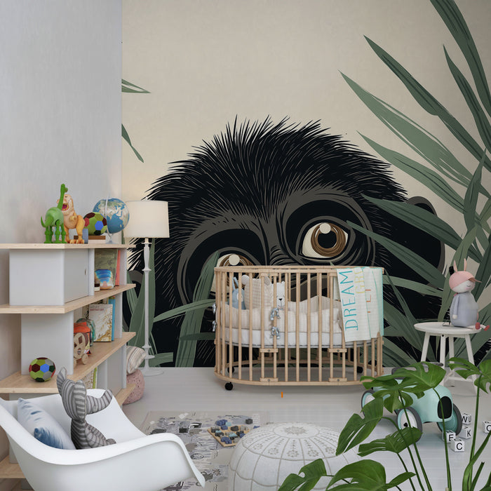 Nursery room wallpaper | Little gorilla hidden in the jungle