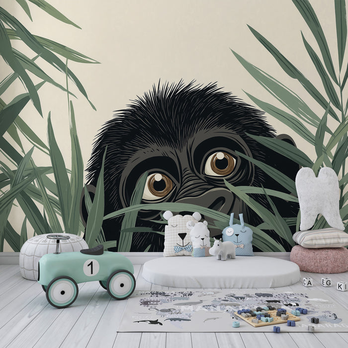 Nursery room wallpaper | Little gorilla hidden in the jungle