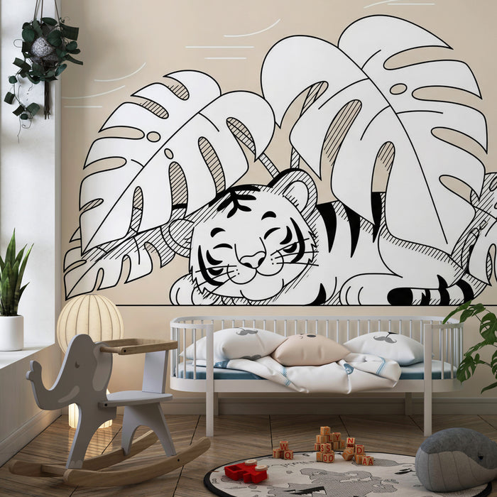 Papel de parede quarto bebê | Mali tiger, ki spi med listi