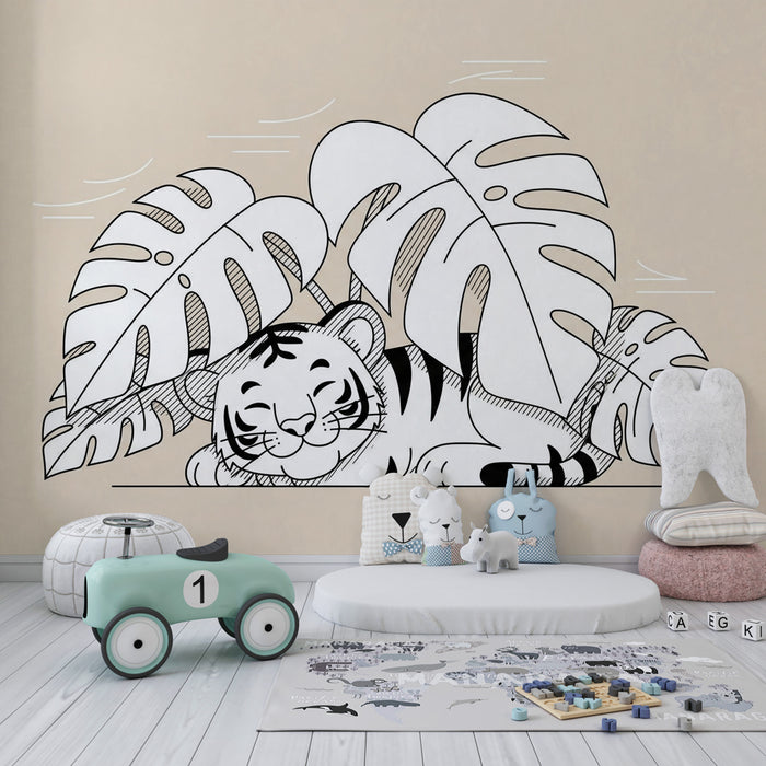 Papel de parede quarto bebê | Mali tiger, ki spi med listi