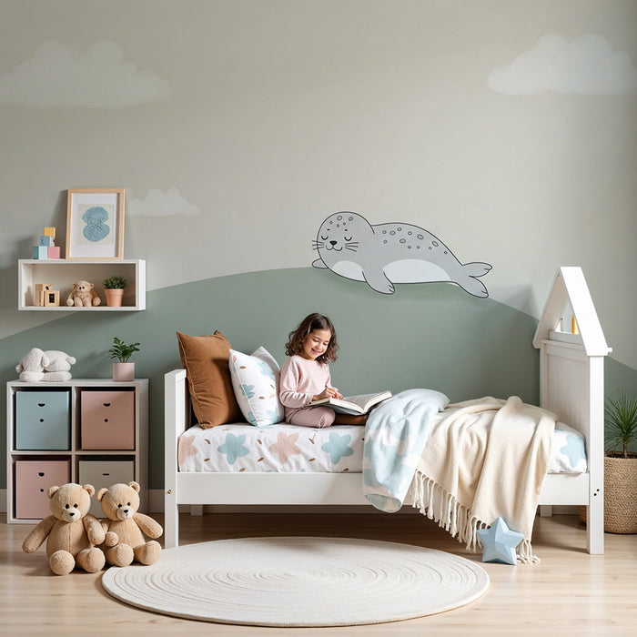 Papier peint chambre bébé | Phoque endormi sur une colline douce
