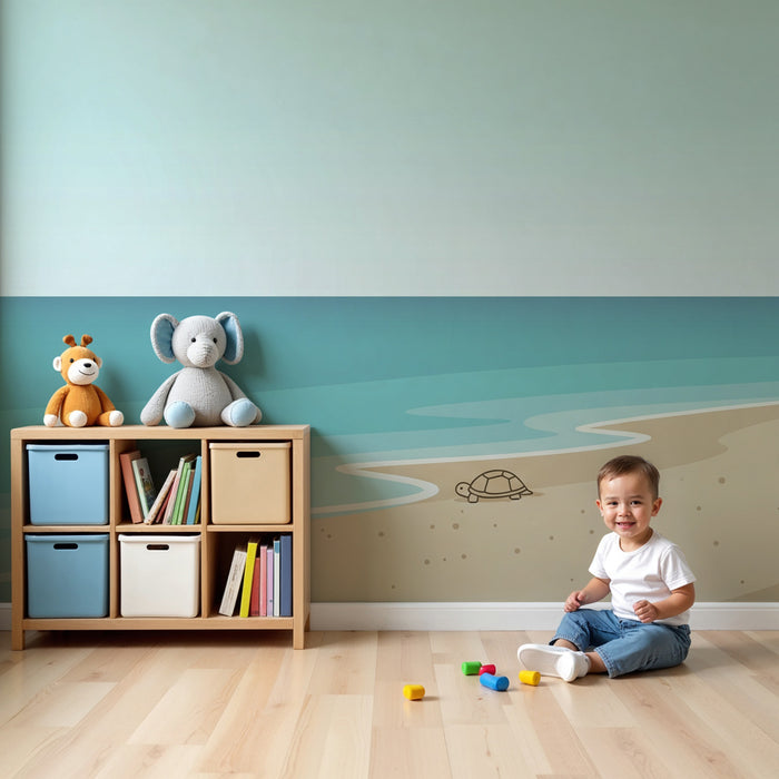 Papier peint chambre bébé | Plage paisible avec tortue marine