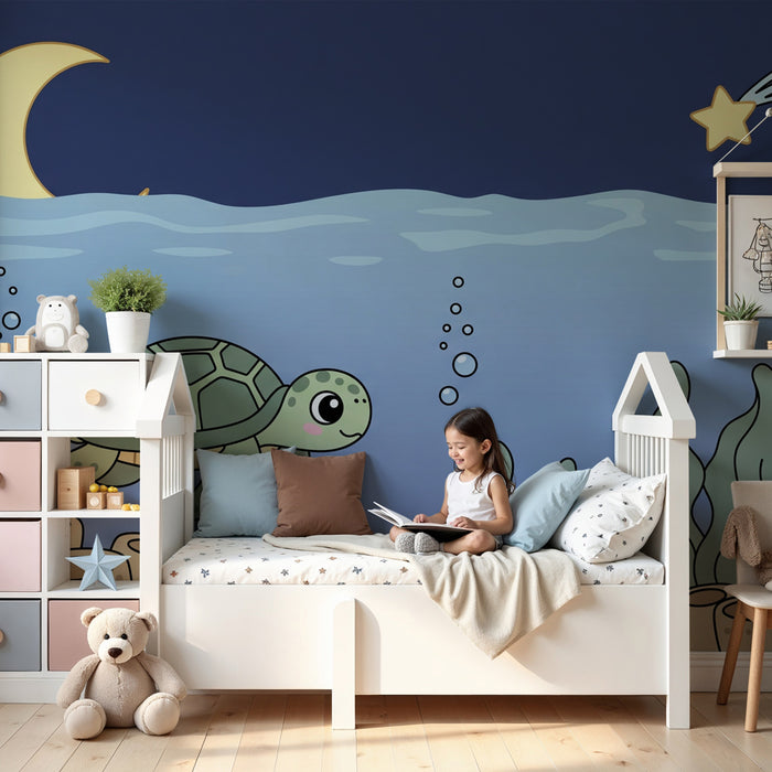 Papel de parede quarto bebê | Potapljanje pod vodo z želvo in hobotnico