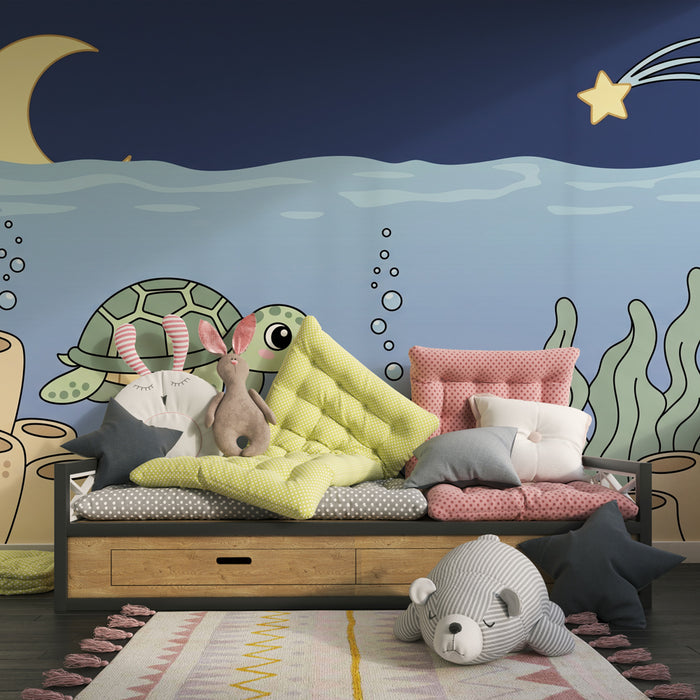 Papel de parede quarto bebê | Potapljanje pod vodo z želvo in hobotnico