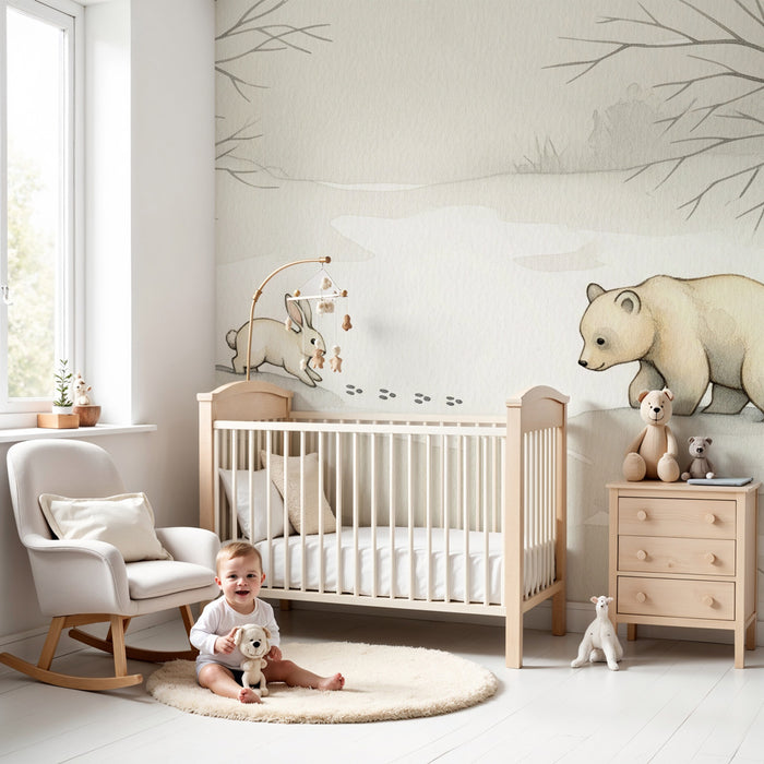Papier peint chambre bébé | Rencontres hivernales dans la forêt