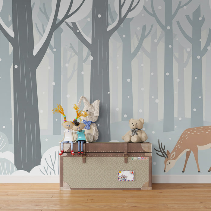 Barntapet | Renar i en snötäckt skog