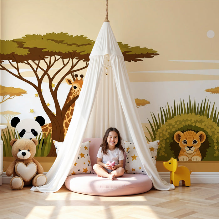 Papier peint chambre bébé | Safari coloré avec animaux adorables