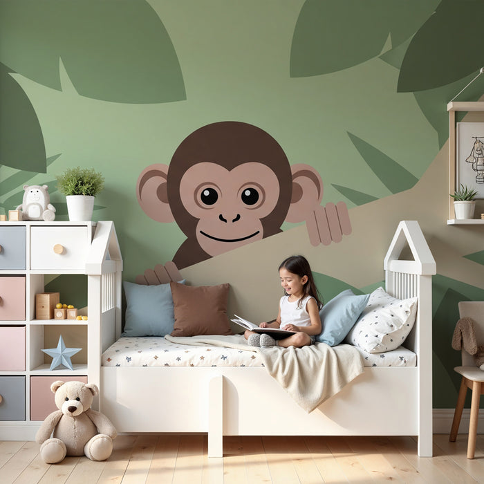 Babykamer behang | Speelse aap in de jungle
