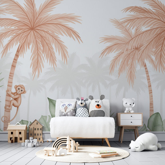Nursery room wallpaper | Playful monkey in a tropical setting