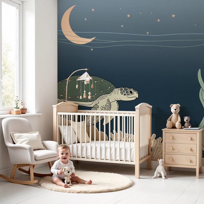 Papel de parede quarto bebê | Morska želva in zvezdnato noč