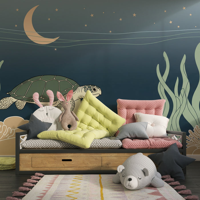 Papel de parede quarto bebê | Morska želva in zvezdnato noč