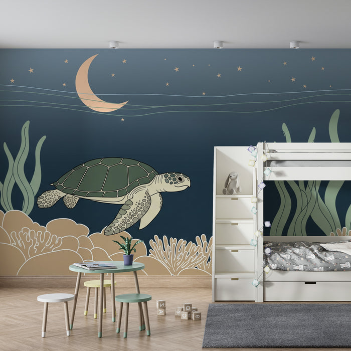 Papel de parede quarto bebê | Morska želva in zvezdnato noč