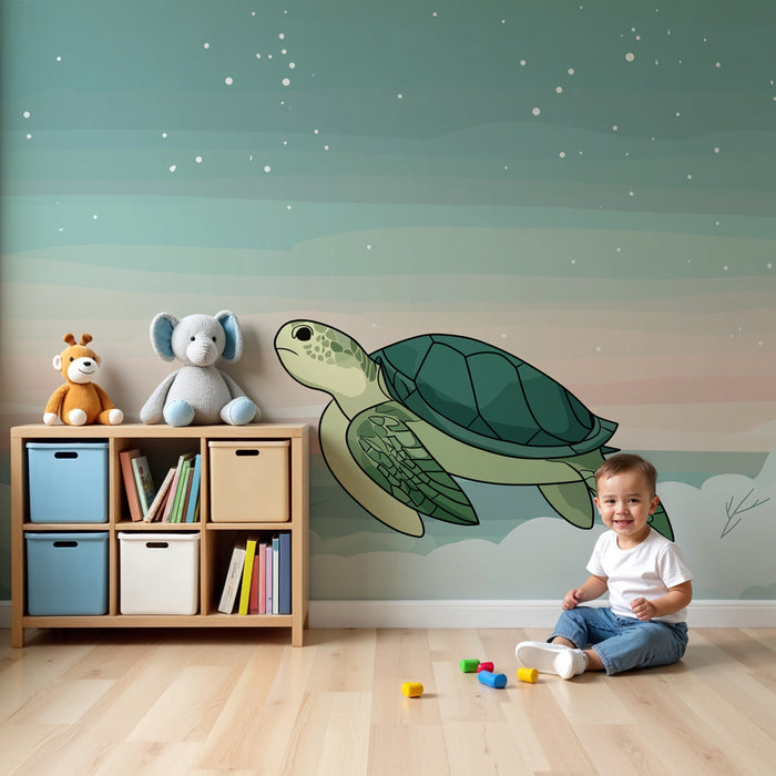 Papier de parede izba pre bábätko | Želva plávajúca v pastelovom oceáne