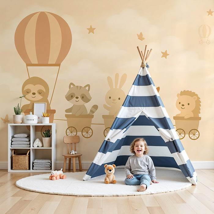Papel de parede quarto bebê | Μαγικό ταξίδι με αξιαγάπητα ζώα