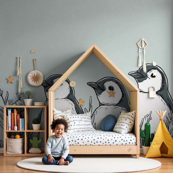 Papel pintado infantil | Adorables pequeños pingüinos en la naturaleza