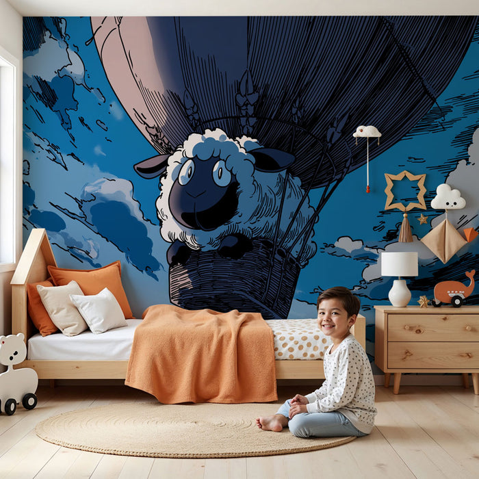 Kinderkamer behang | Avontuurlijk lammetje in de lucht