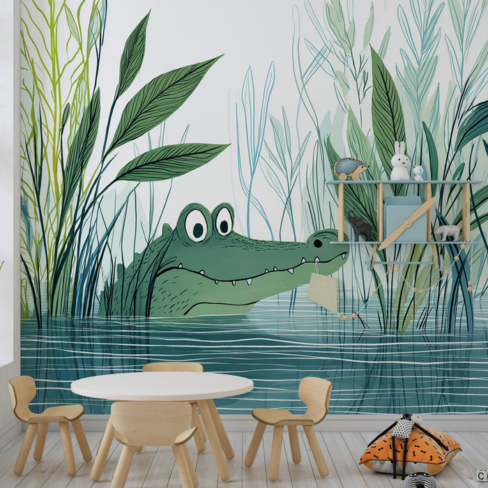 Papier peint chambre enfant | Alligator curieux dans la nature