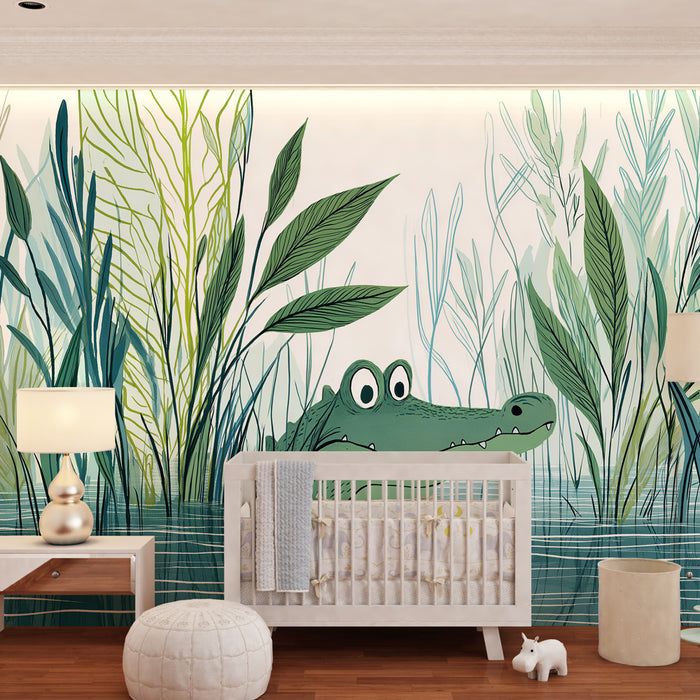 Papier peint chambre enfant | Alligator curieux dans la nature