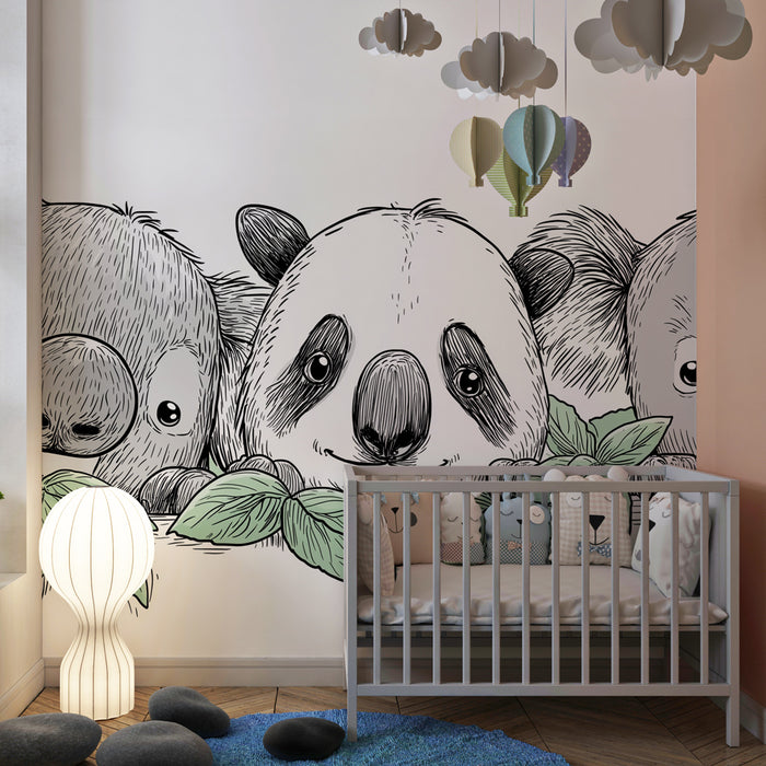 Gyermekszoba tapéta | Két koala és panda barátok