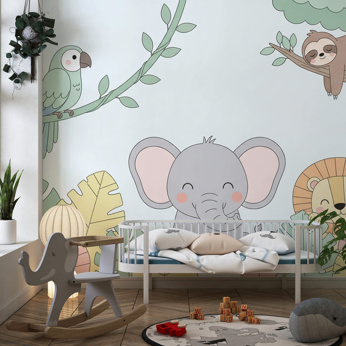 Kinderkamer behang | Schattige dieren in de jungle