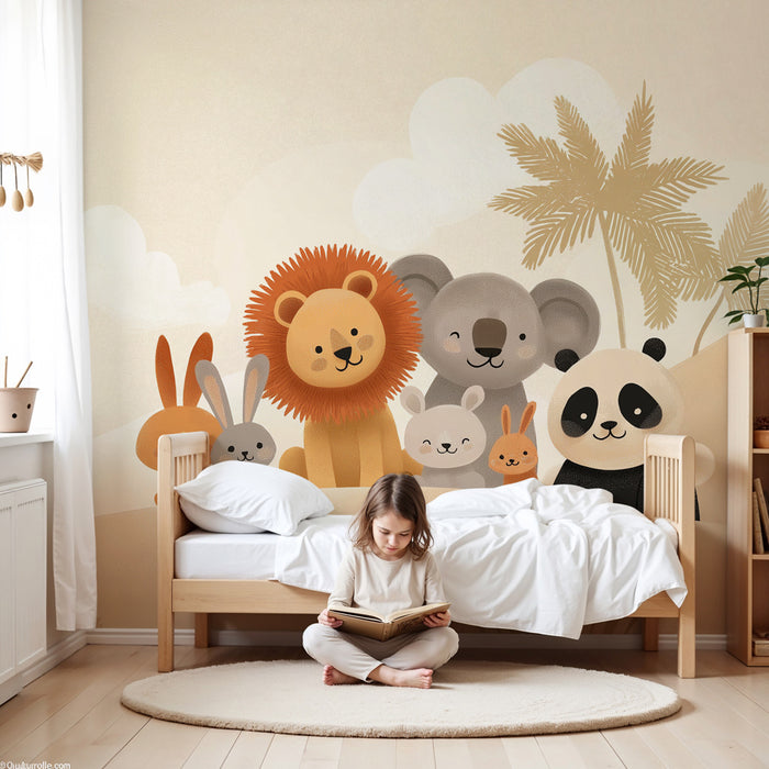Papel pintado infantil | Adorables animales en safari