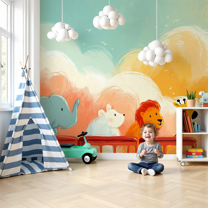 Kids room wallpaper | Barevná zvířata v dobrodružství