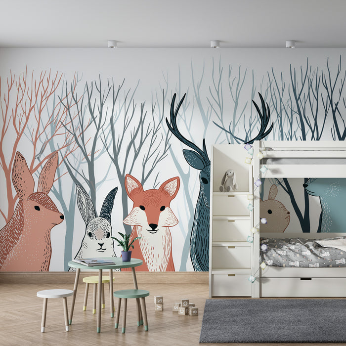 Kids room wallpaper | Forest animals in sweet harmony