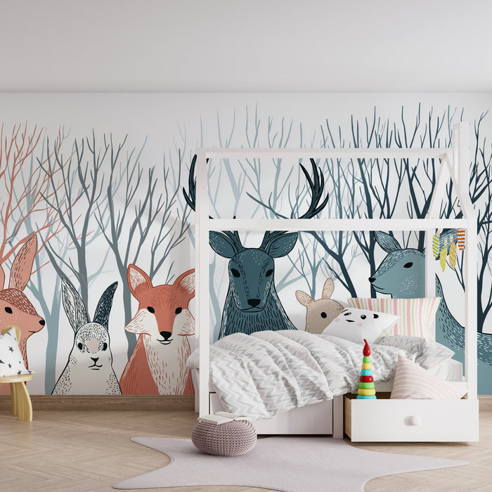 Kids room wallpaper | Forest animals in sweet harmony