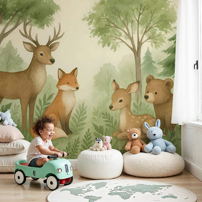 Papel de parede criança | Animais da floresta em harmonia