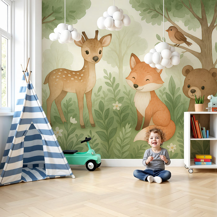 Papel de parede criança | Animais da floresta brincalhões