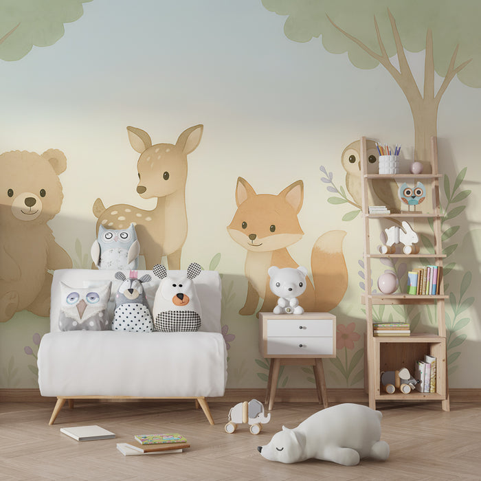 Barntapet | Mjuka pastellskogs djur