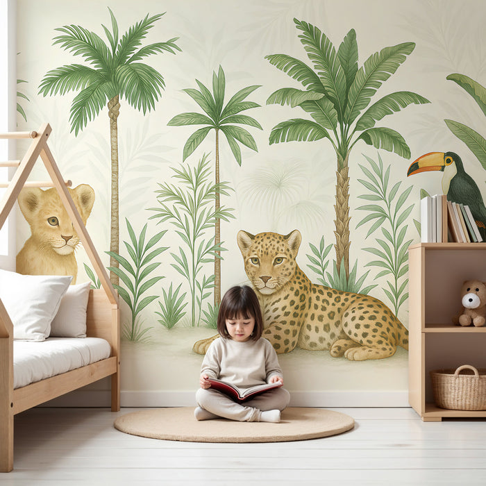Papel de parede criança | Animais da selva e vegetação tropical