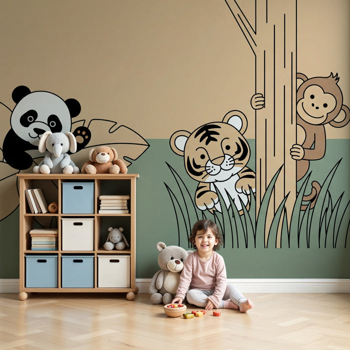Kinderkamer behang | Vrolijke jungle dieren