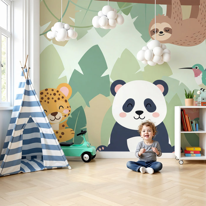 Kids room wallpaper | Cute jungle animals and jungle background