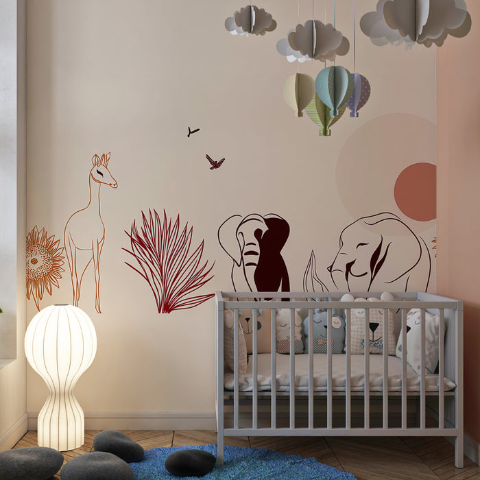 Papel de parede criança | Savana animal print com linhas delicadas
