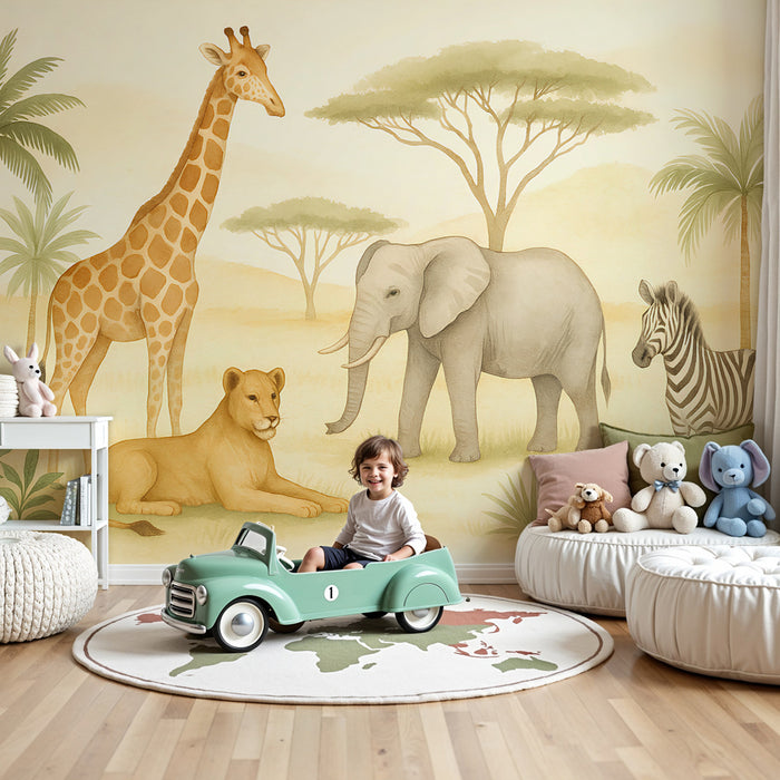Kinderzimmer Tapete | Pastell Savannentiere