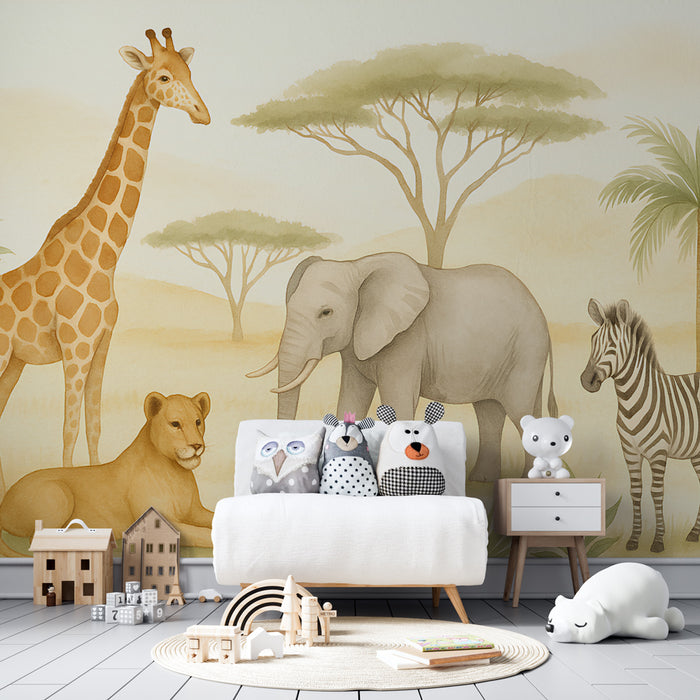 Kinderzimmer Tapete | Pastell Savannentiere