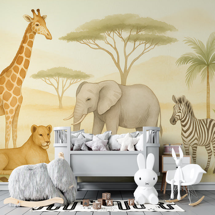 Kinderzimmer Tapete | Pastell Savannentiere