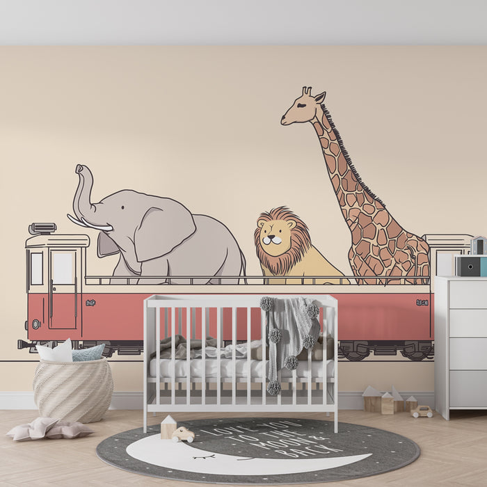 Kinderzimmer Tapete | Savannentiere im Zug