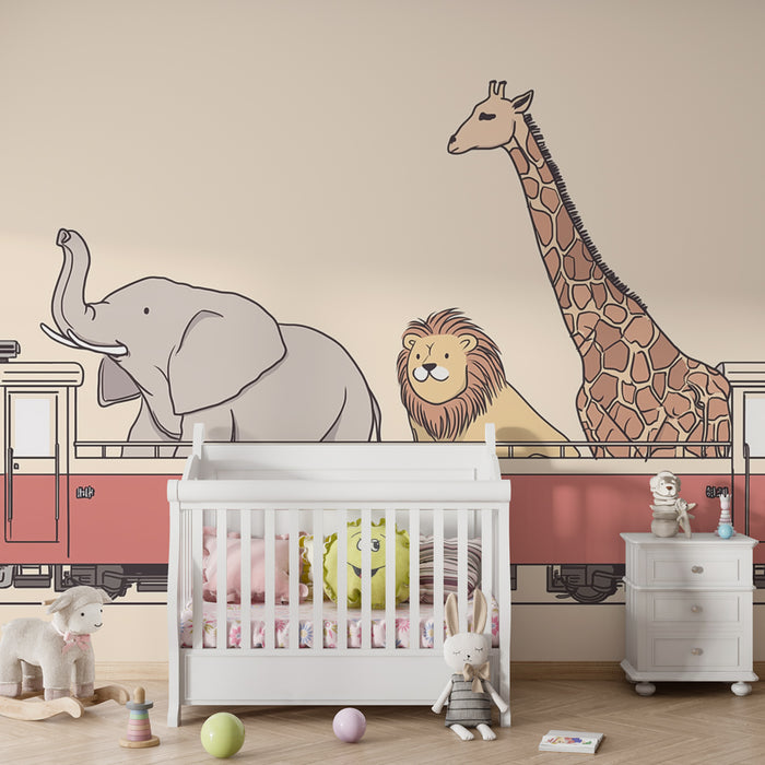 Kinderzimmer Tapete | Savannentiere im Zug