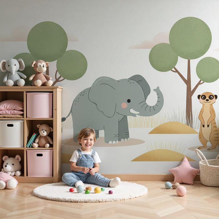 Kids room wallpaper | Playful savannah animals