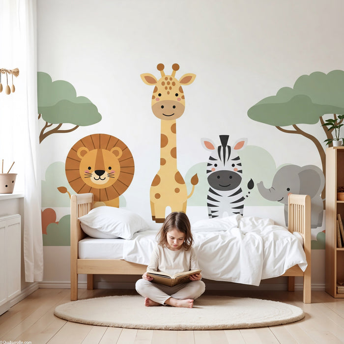 Kids room wallpaper | Happy savannah animals