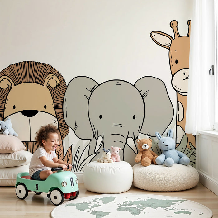 Papel pintado infantil | Animales de la sabana para pequeños aventureros