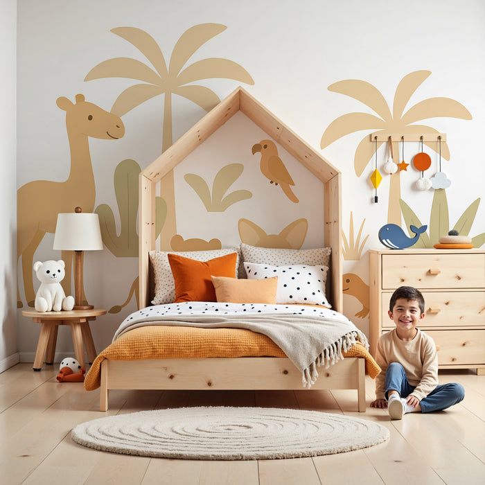 Papel pintado infantil | Animales suaves y paisajes exóticos