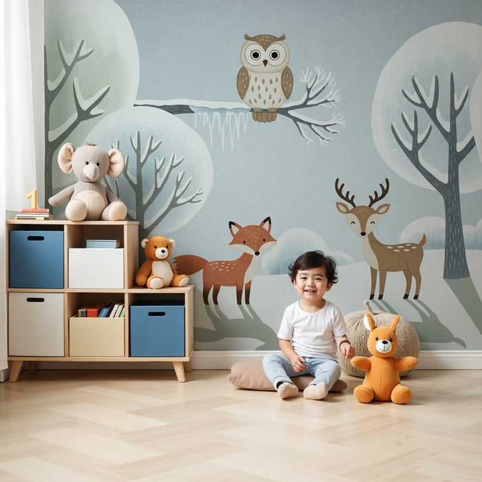 Kinderzimmer Tapete | Waldtiere im Winter